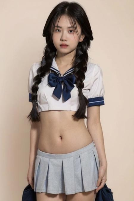 20240414_091425_559944-3544621290-1girl, solo, small breasts, looking at viewer, realistic, photorealistic, twin braids, short hair. lips, (student uniform), (in.jpg